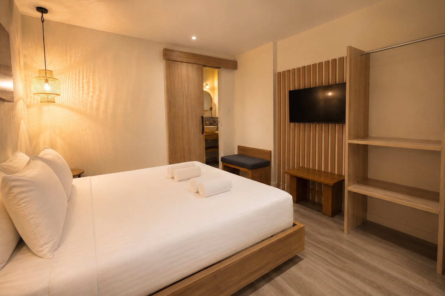 A Signature King Room with City View at Majestic City Palace, a spacious king room with tall windows over Punda
