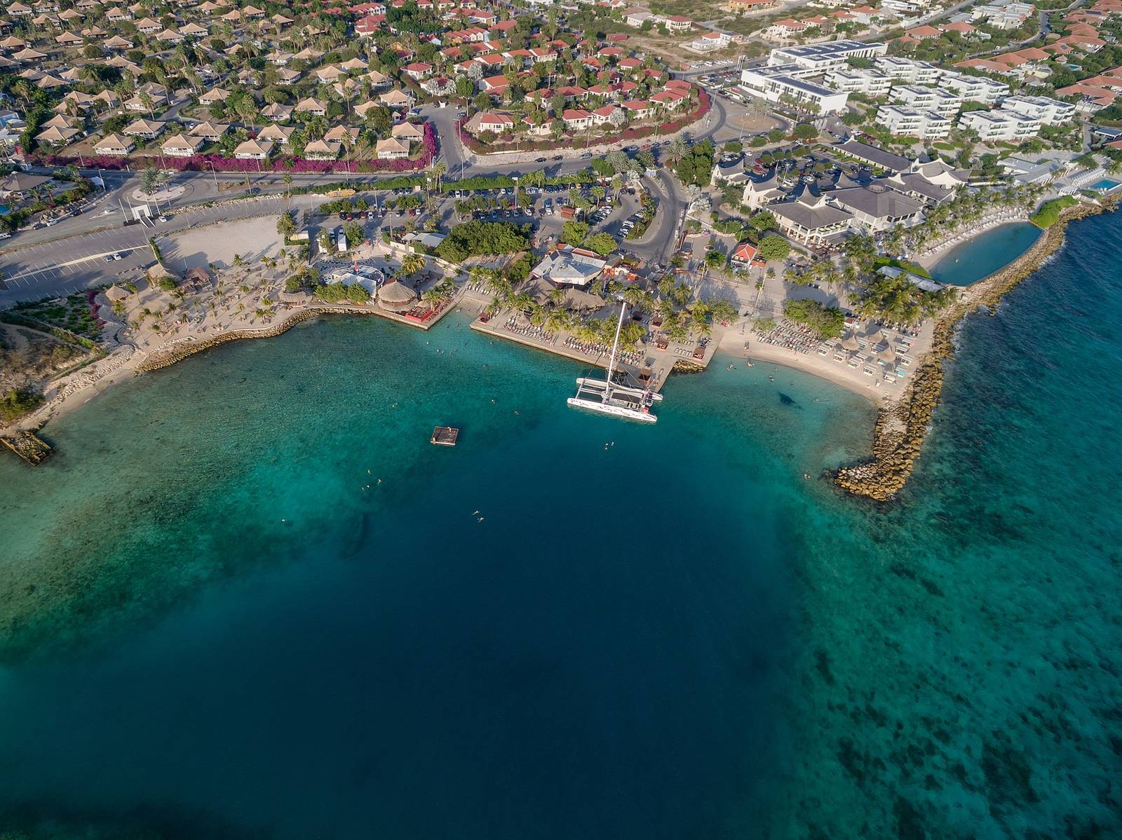 Aerial view of the Jan Thiel lagoon and its beaches in southeast Curaçao
