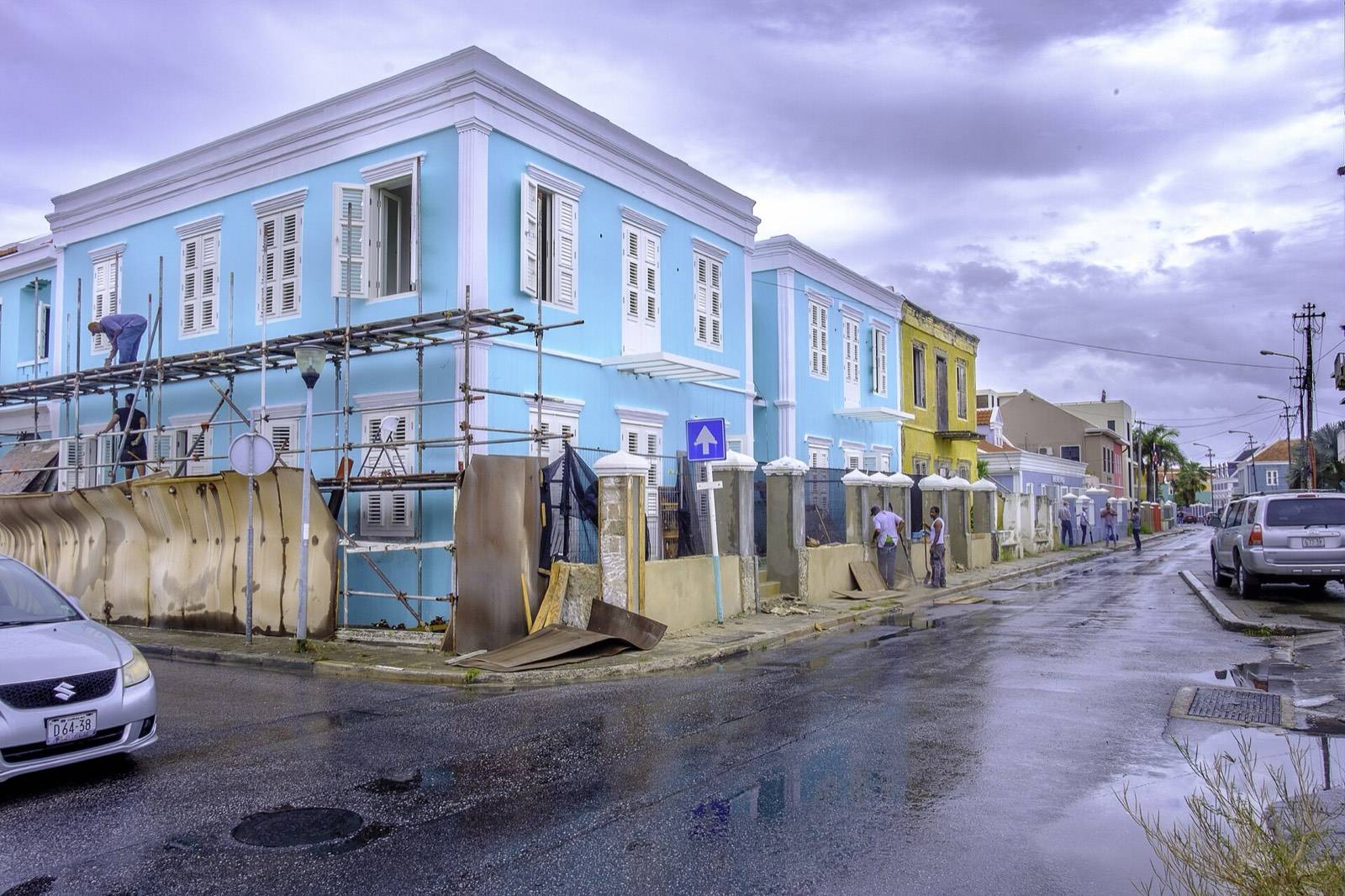 Restored pastel townhouses lining a street in the Pietermaai quarter of Willemstad