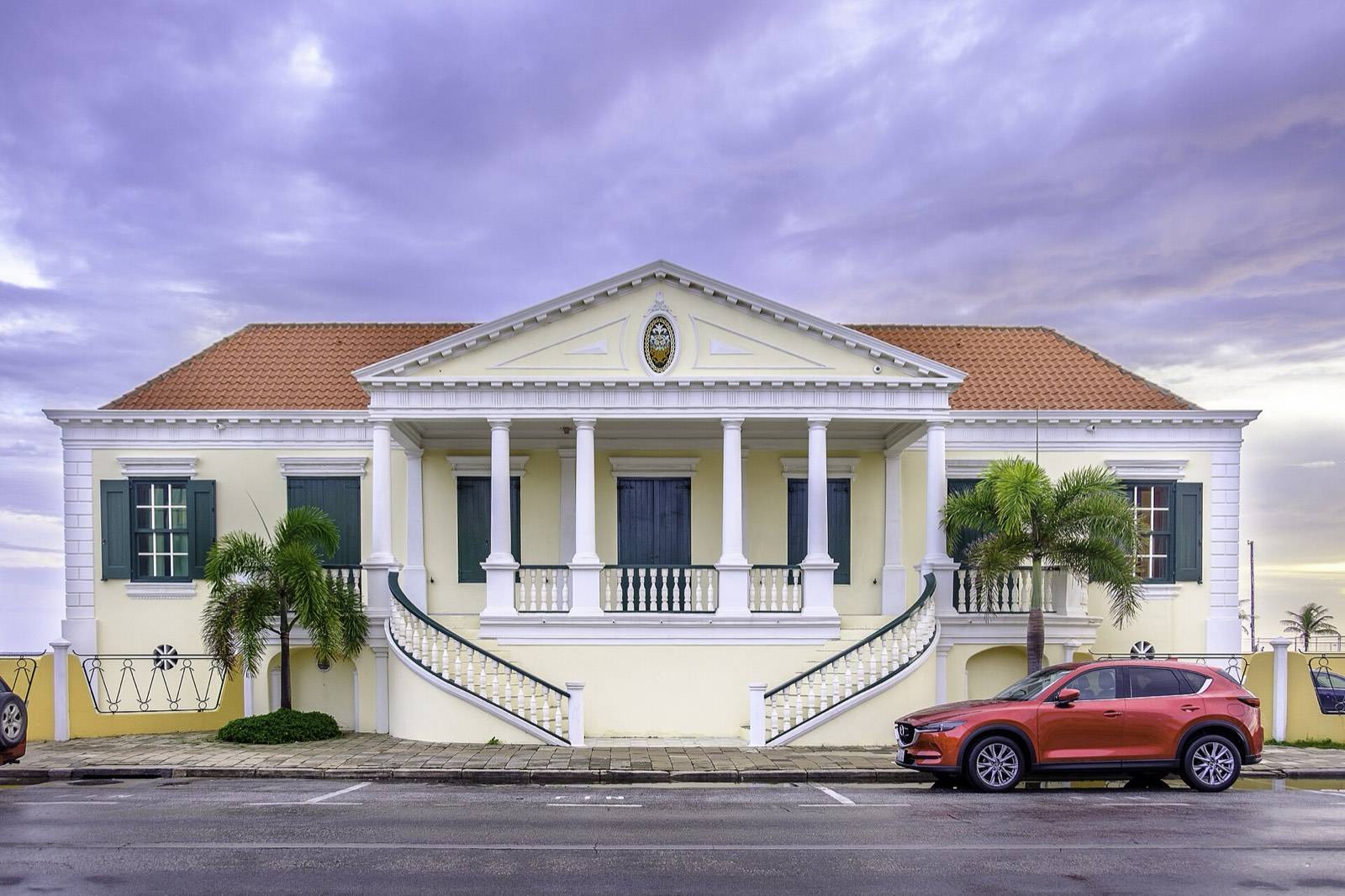 Restored townhouses glowing in evening light in the Pietermaai district