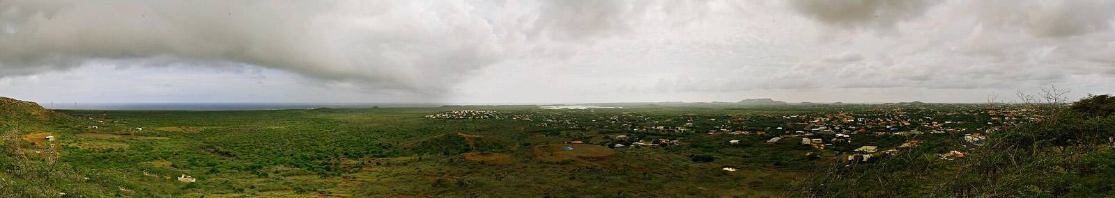 Panoramic view over the rooftops and harbor of Willemstad, Curaçao